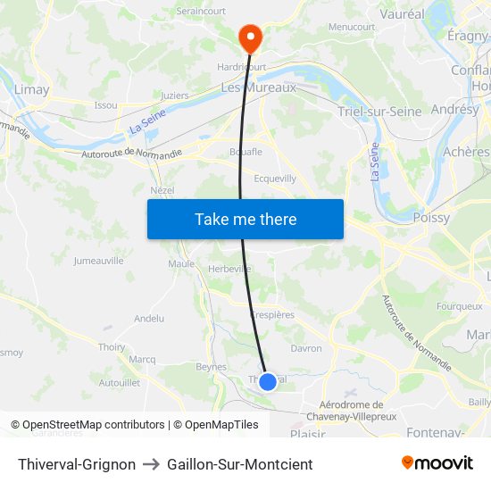 Thiverval-Grignon to Gaillon-Sur-Montcient map