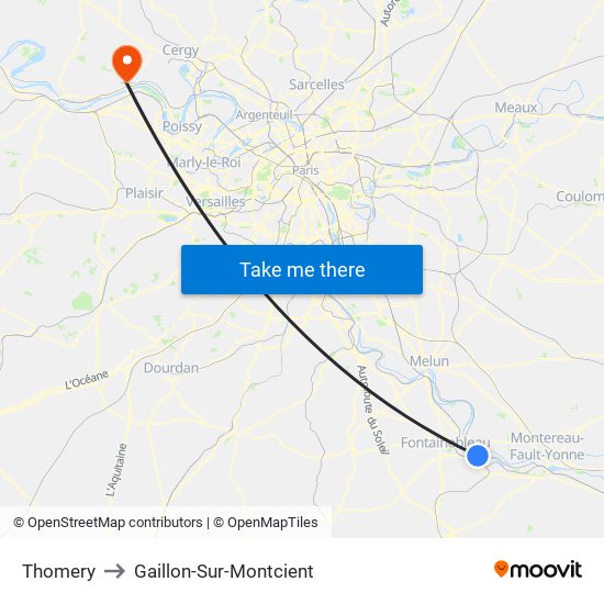 Thomery to Gaillon-Sur-Montcient map