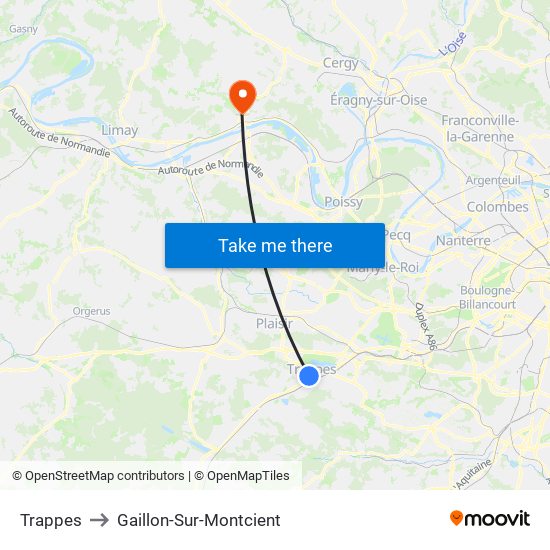 Trappes to Gaillon-Sur-Montcient map