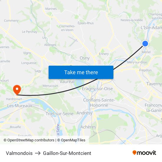 Valmondois to Gaillon-Sur-Montcient map