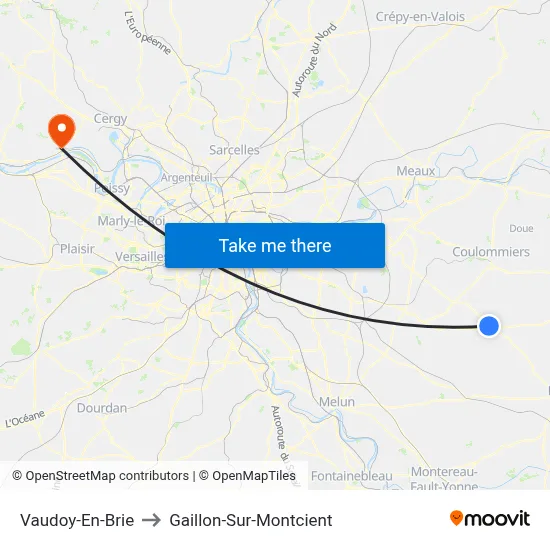 Vaudoy-En-Brie to Gaillon-Sur-Montcient map