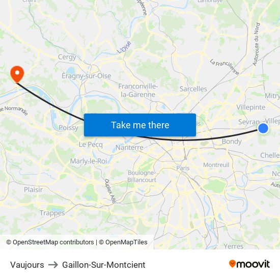 Vaujours to Gaillon-Sur-Montcient map