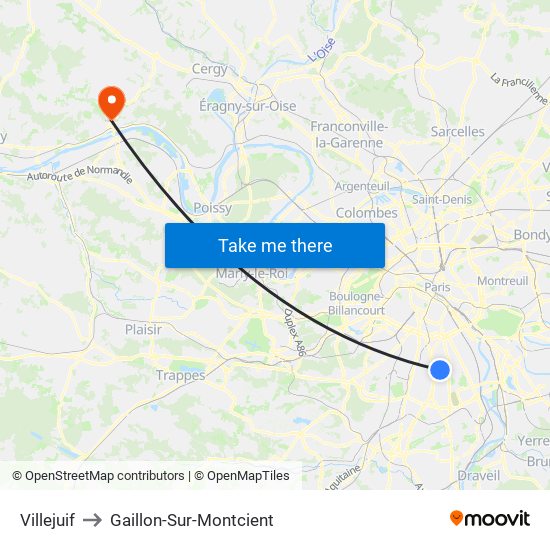 Villejuif to Gaillon-Sur-Montcient map