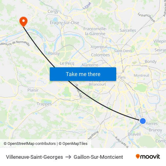 Villeneuve-Saint-Georges to Gaillon-Sur-Montcient map