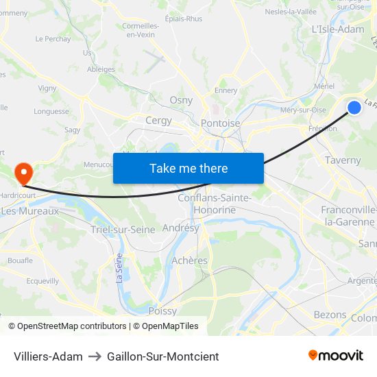 Villiers-Adam to Gaillon-Sur-Montcient map