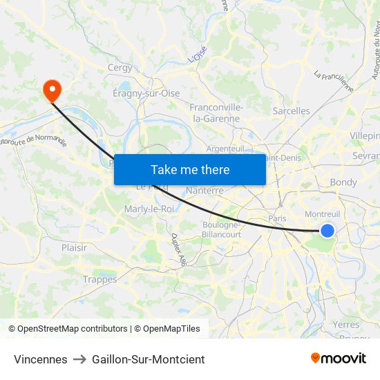Vincennes to Gaillon-Sur-Montcient map