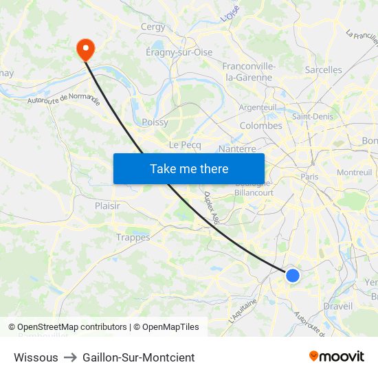 Wissous to Gaillon-Sur-Montcient map