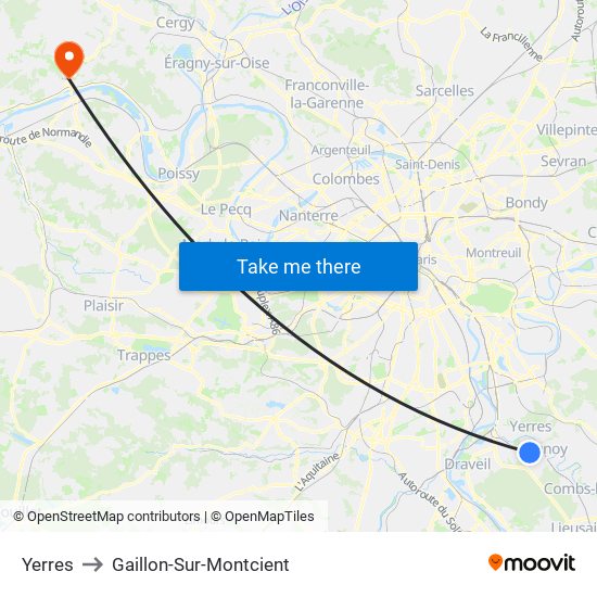 Yerres to Gaillon-Sur-Montcient map