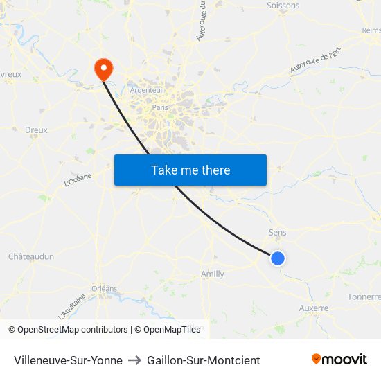 Villeneuve-Sur-Yonne to Gaillon-Sur-Montcient map