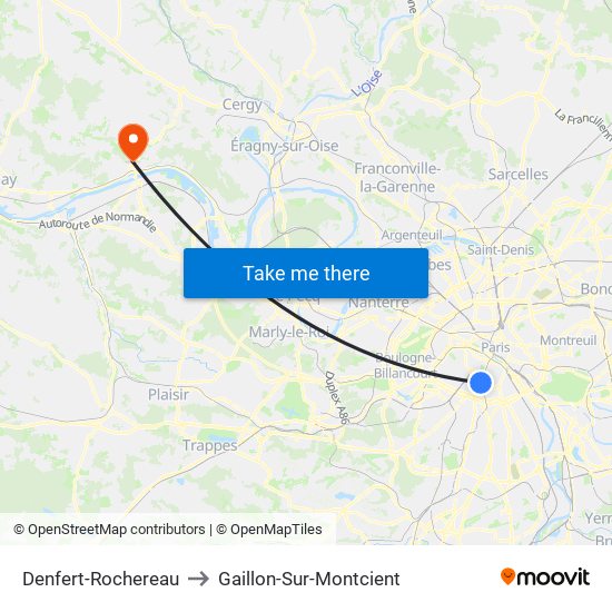 Denfert-Rochereau to Gaillon-Sur-Montcient map