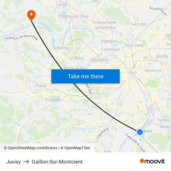 Juvisy to Gaillon-Sur-Montcient map