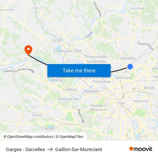 Garges - Sarcelles to Gaillon-Sur-Montcient map
