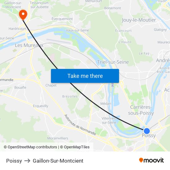 Poissy to Gaillon-Sur-Montcient map