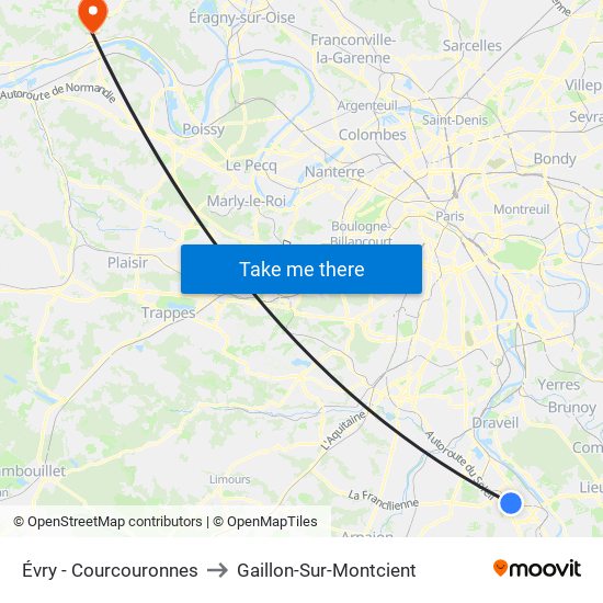 Évry - Courcouronnes to Gaillon-Sur-Montcient map