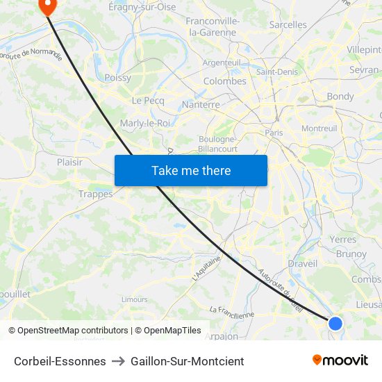 Corbeil-Essonnes to Gaillon-Sur-Montcient map