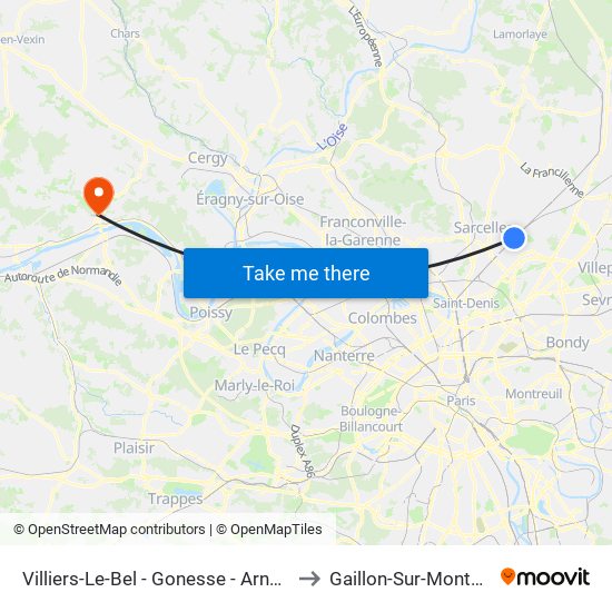 Villiers-Le-Bel - Gonesse - Arnouville to Gaillon-Sur-Montcient map