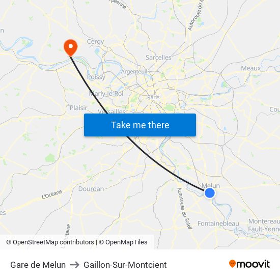 Gare de Melun to Gaillon-Sur-Montcient map