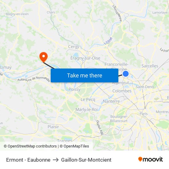 Ermont - Eaubonne to Gaillon-Sur-Montcient map