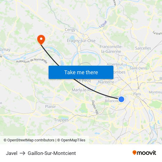 Javel to Gaillon-Sur-Montcient map