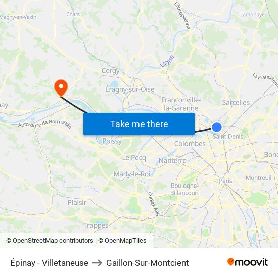 Épinay - Villetaneuse to Gaillon-Sur-Montcient map