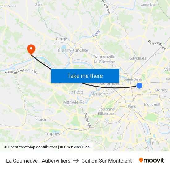 La Courneuve - Aubervilliers to Gaillon-Sur-Montcient map
