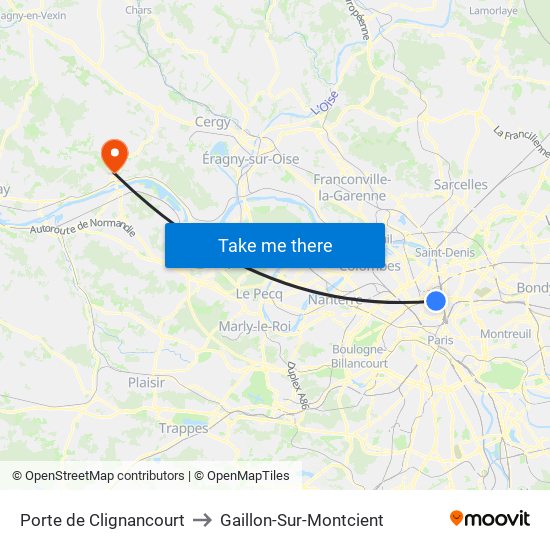 Porte de Clignancourt to Gaillon-Sur-Montcient map