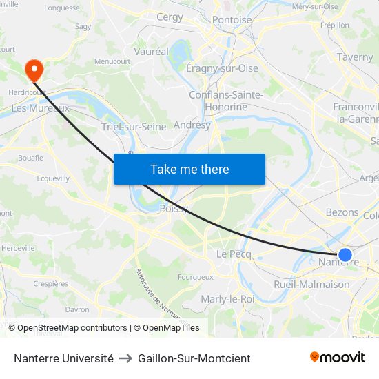 Nanterre Université to Gaillon-Sur-Montcient map