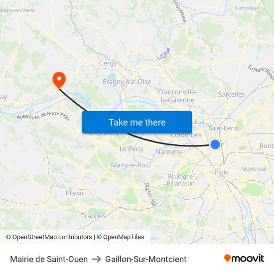 Mairie de Saint-Ouen to Gaillon-Sur-Montcient map