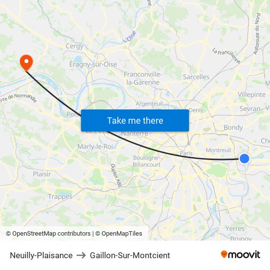 Neuilly-Plaisance to Gaillon-Sur-Montcient map