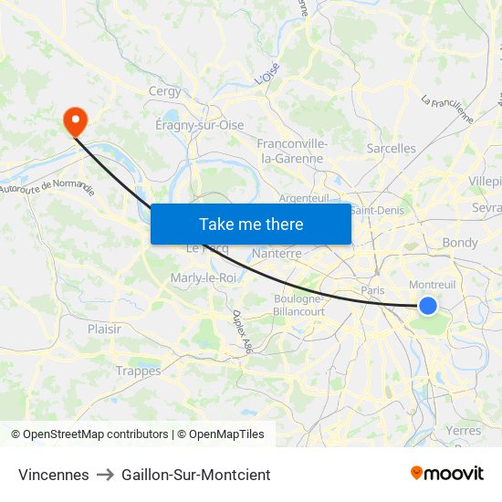 Vincennes to Gaillon-Sur-Montcient map