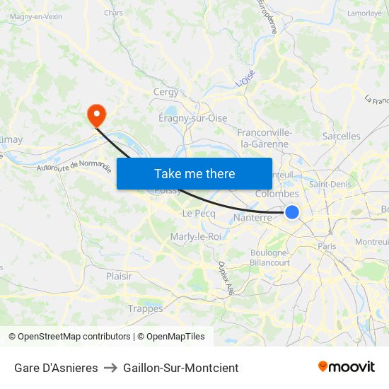 Gare D'Asnieres to Gaillon-Sur-Montcient map