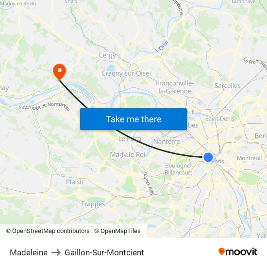 Madeleine to Gaillon-Sur-Montcient map