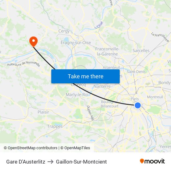 Gare D'Austerlitz to Gaillon-Sur-Montcient map