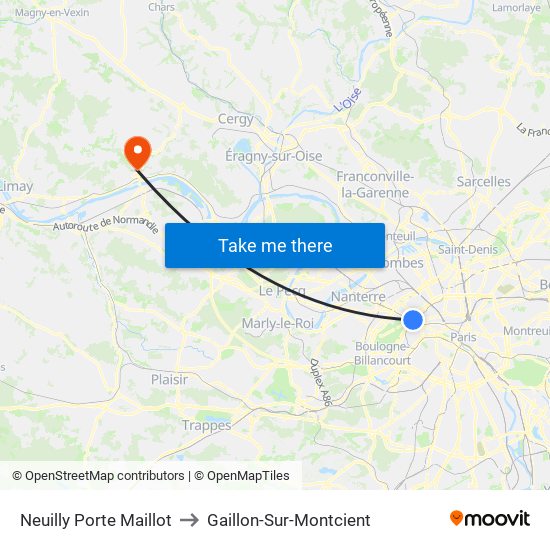 Neuilly Porte Maillot to Gaillon-Sur-Montcient map