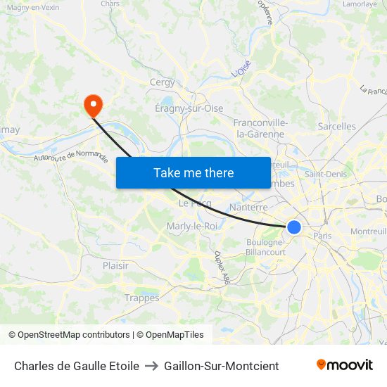 Charles de Gaulle Etoile to Gaillon-Sur-Montcient map