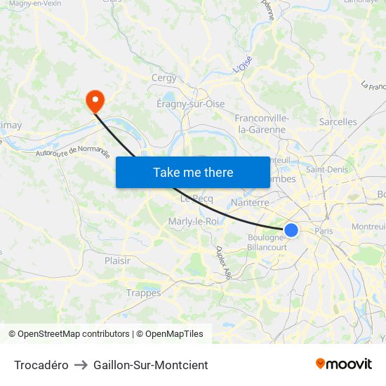 Trocadéro to Gaillon-Sur-Montcient map