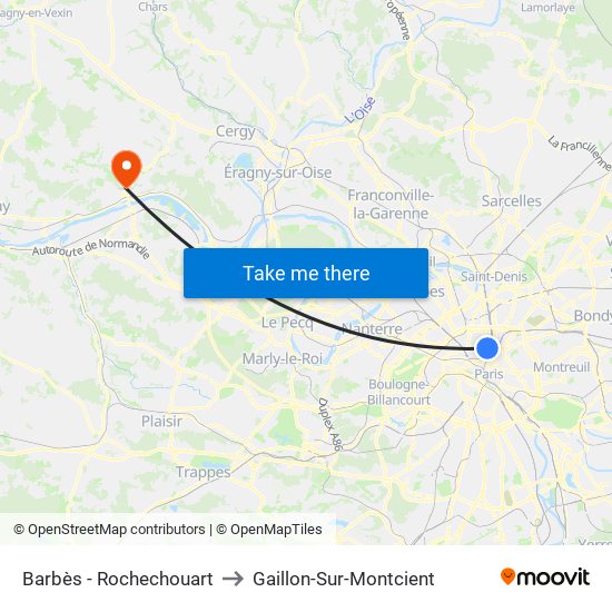 Barbès - Rochechouart to Gaillon-Sur-Montcient map