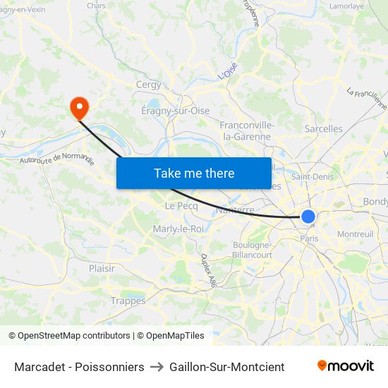 Marcadet - Poissonniers to Gaillon-Sur-Montcient map