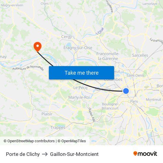 Porte de Clichy to Gaillon-Sur-Montcient map