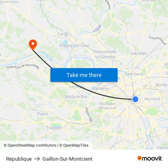 République to Gaillon-Sur-Montcient map