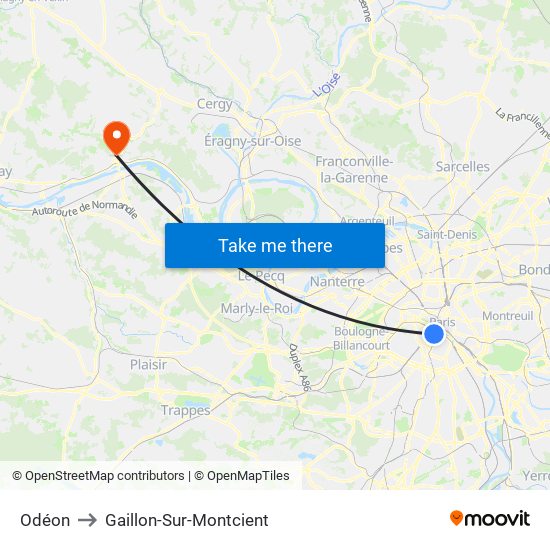 Odéon to Gaillon-Sur-Montcient map