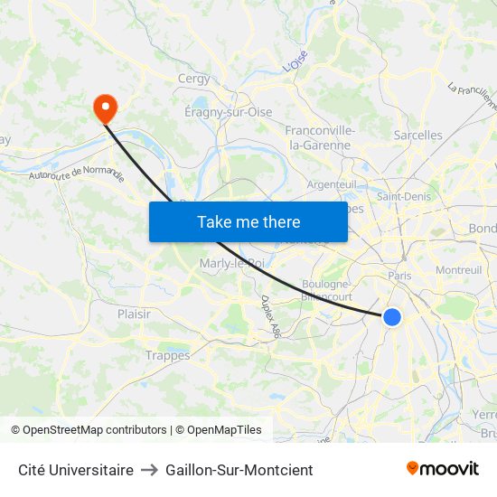 Cité Universitaire to Gaillon-Sur-Montcient map