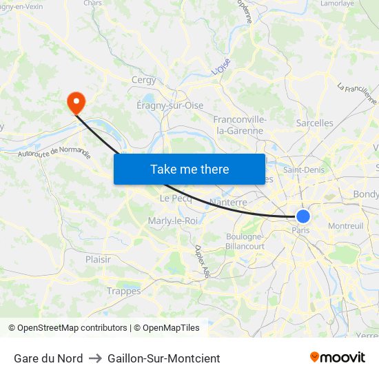Gare du Nord to Gaillon-Sur-Montcient map