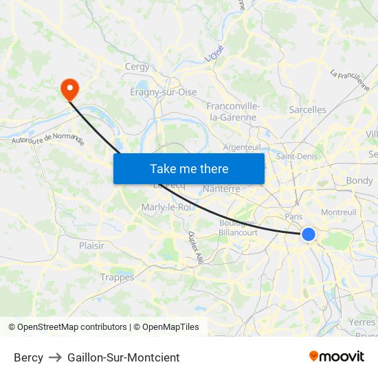 Bercy to Gaillon-Sur-Montcient map