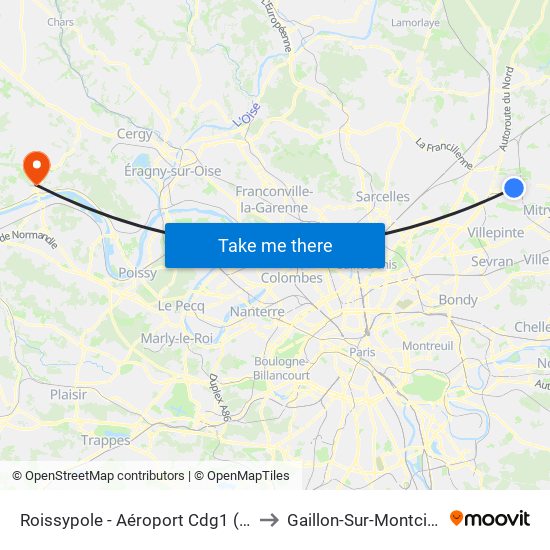 Roissypole - Aéroport Cdg1 (D3) to Gaillon-Sur-Montcient map