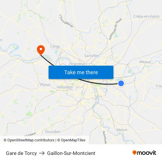 Gare de Torcy to Gaillon-Sur-Montcient map