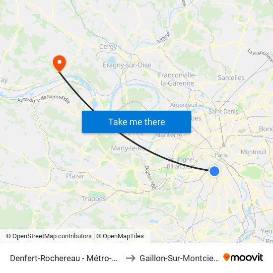 Denfert-Rochereau - Métro-Rer to Gaillon-Sur-Montcient map