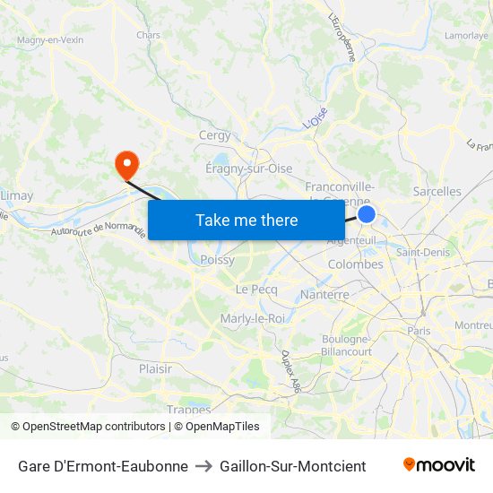 Gare D'Ermont-Eaubonne to Gaillon-Sur-Montcient map