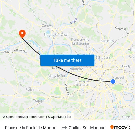 Place de la Porte de Montreuil to Gaillon-Sur-Montcient map