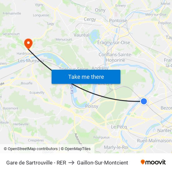 Gare de Sartrouville - RER to Gaillon-Sur-Montcient map